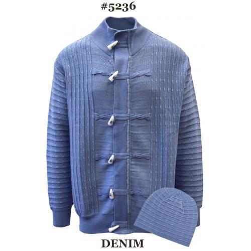 Silversilk Light Blue / White Dotted Design Zip-Up Sweater / Knitted Cap 5236